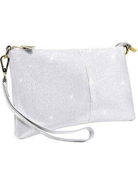 〽️Women's Glitter Silver Leather Wristlet Wallet Phone Bags Wallet Clutch Purses